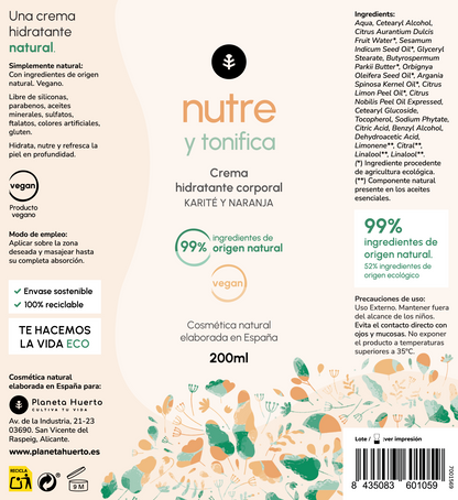 Planeta Huerto Karité e Laranja Creme Hidratante Corporal 200 ml