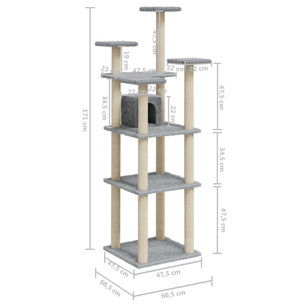 Vidaxl Rascador Para Gatos Con Postes De Sisal Gris Claro 171 Cm_2