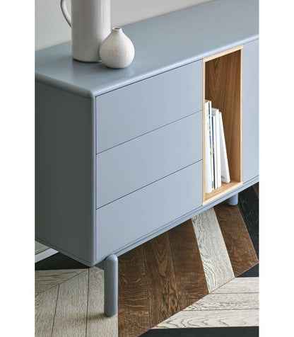 Mueble Aparador Para Comedor Modelo Corvo 1 Puerta 6 Cajones Acabado Gris Perla, 40cm(anch_2