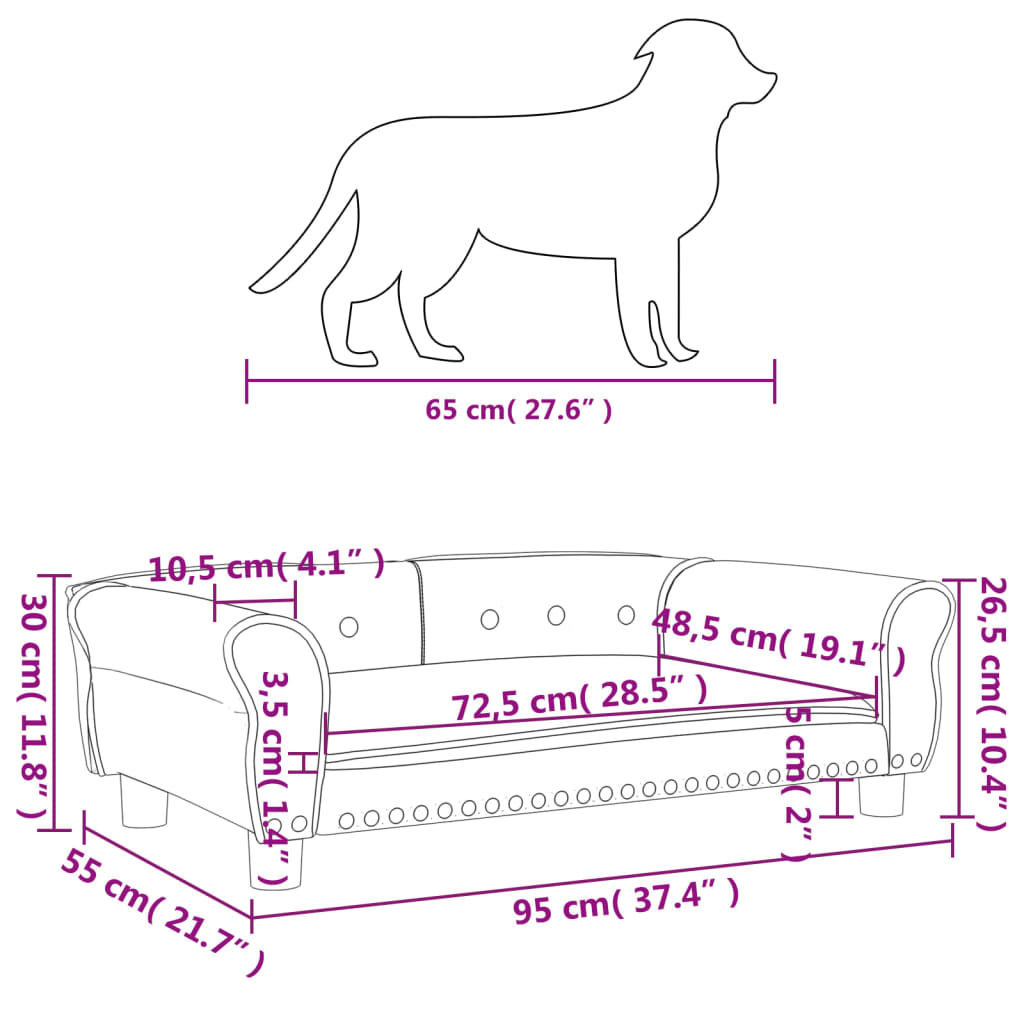 Cama Para Perros De Cuero Sintético Negra 95x55x30 Cm / Vetonek_3