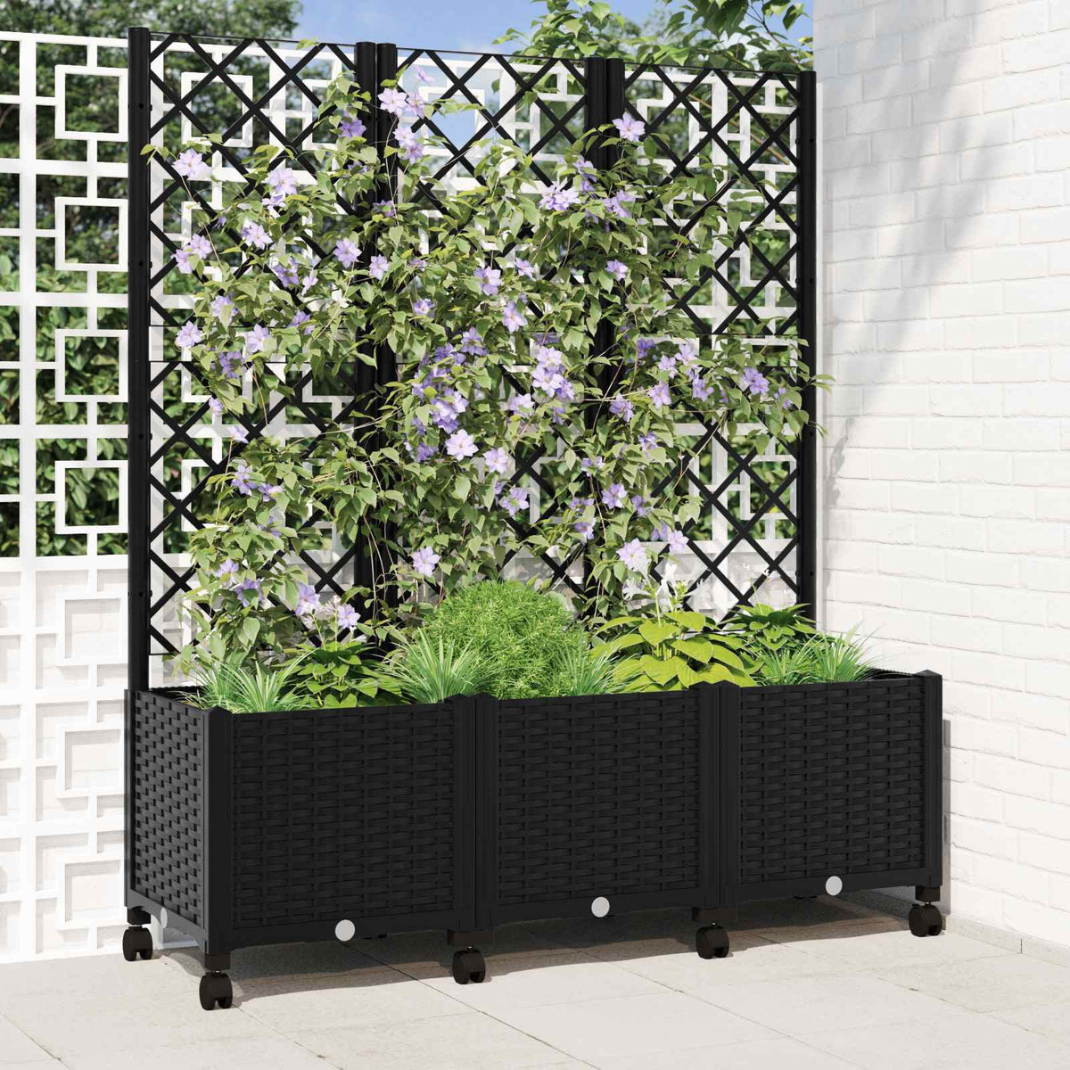 Jardinera Con Enrejado Y Ruedas Negro 120 X 40 X 146 Cm Pp_1