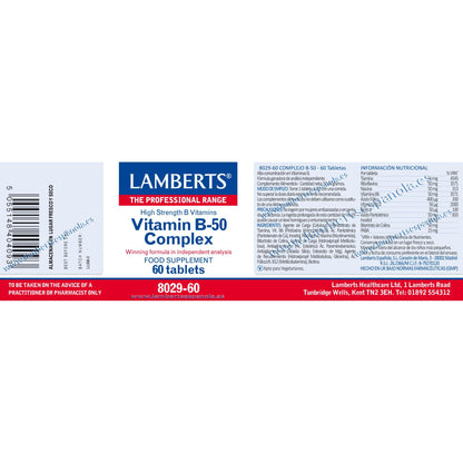 Complexo de vitamina B-50 Lamberts, 60 comprimidos