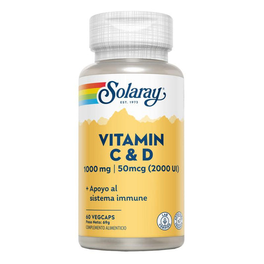 Vitamina C (1000 mg) + D (2000 UI) Solaray 60 Cápsulas Vegetais