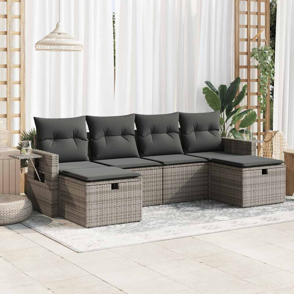 Set De Muebles De Jardín 6 Pzas Y Cojines Ratán Sintético Gris / Vetonek_3