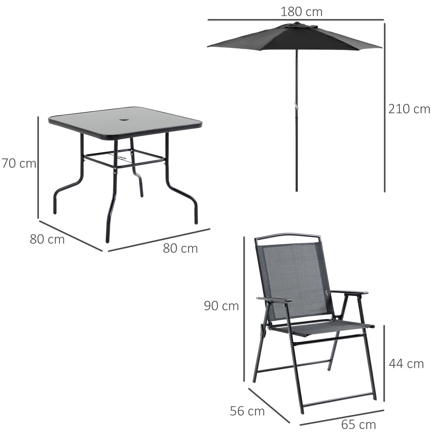 Outsunny Conjunto Muebles Jardín Con 4 Sillas Plegables Mesa Y Sombrilla Negro_2