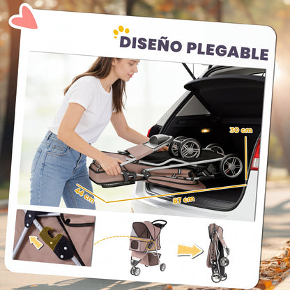 Pawhut Cochecito Para Perros Plegable Con Cesta De Almacenaje 77x44x102 Cm Café_4