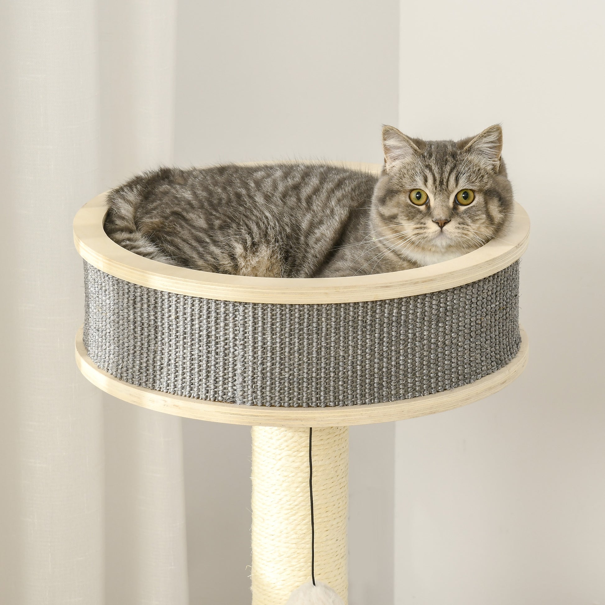 Pawhut Árbol Rascador Para Gatos Mediano 91 Cm Con Rueda Para Ejercitar Y Cama_3