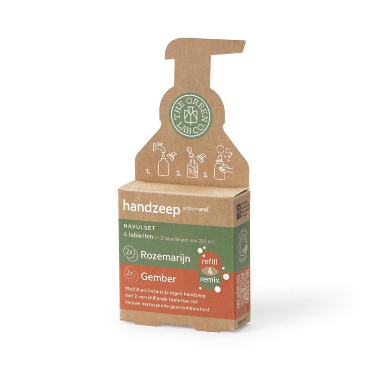 Conjunto de recarga para sabonete líquido de alecrim e gengibre (4 pastilhas) The Green Lab