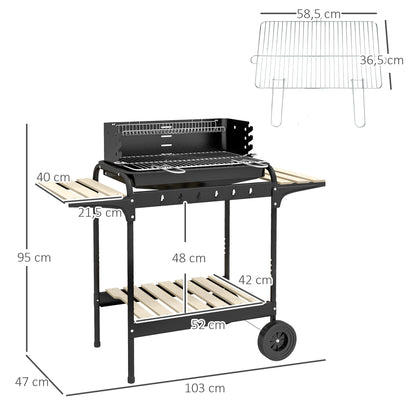Outsunny Barbacoa De Carbón Con Ruedas Parrilla Ajustable En Altura Negro_2