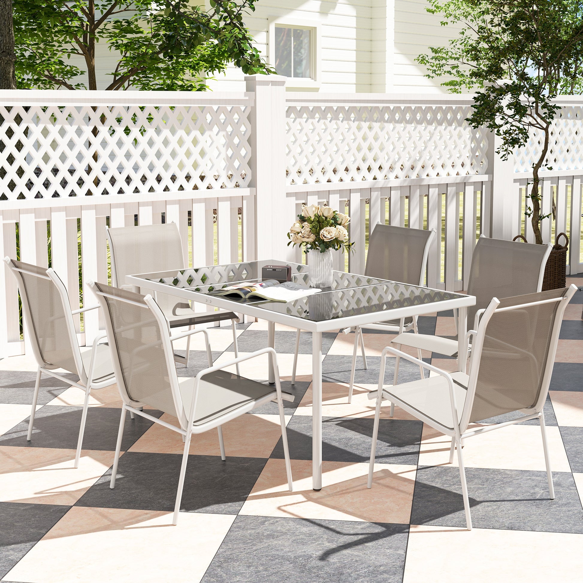 Outsunny Conjunto De Comedor De Exterior Con 1 Mesa Y 6 Sillas Blanco Y Gris_4