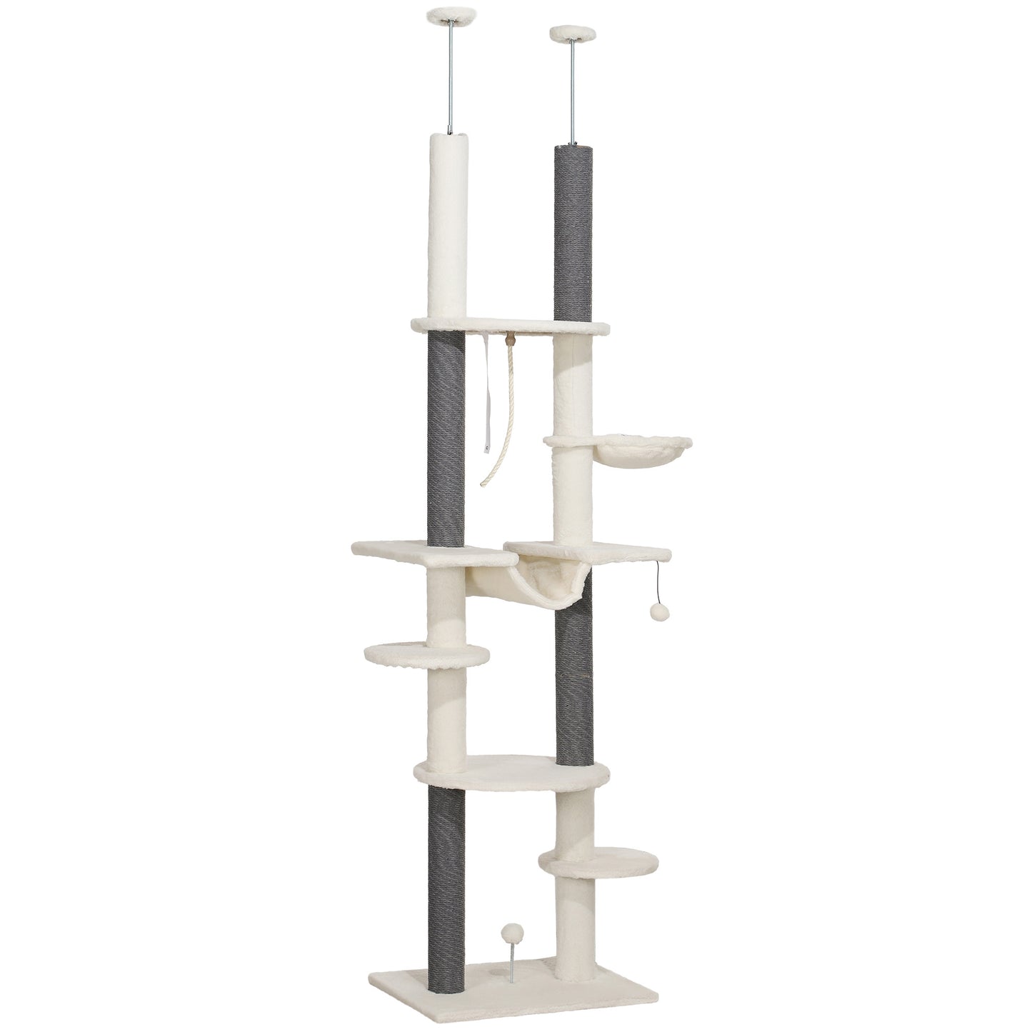 Pawhut Árbol Para Gatos De Suelo A Techo Con Altura Ajustable 225-255 Cm Crema_0