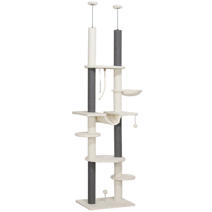 Pawhut Árbol Para Gatos De Suelo A Techo Con Altura Ajustable 225-255 Cm Crema_0