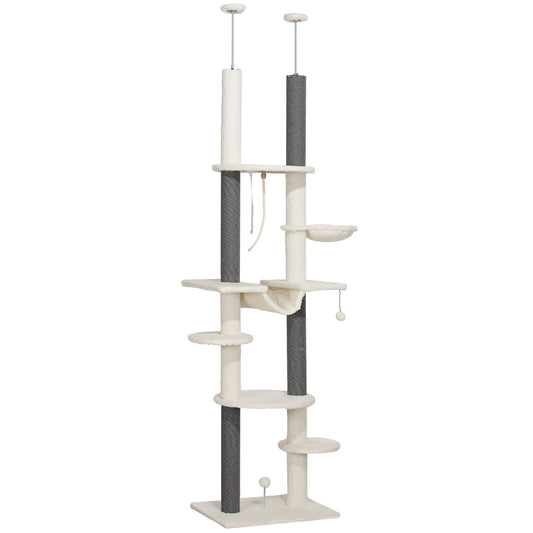 Pawhut Árbol Para Gatos De Suelo A Techo Con Altura Ajustable 225-255 Cm Crema_0