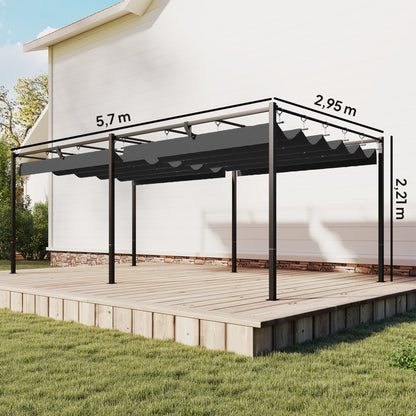 Outsunny Pérgola De Jardín 6x3 M Con Techo Retráctil Upf50+ Drenaje Gris Oscuro_2
