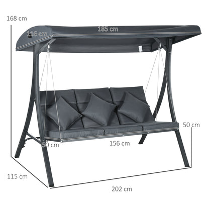 Outsunny Columpio De Jardín De 3 Plazas Con Toldo Ajustable 202x115x168 Cm Gris_2