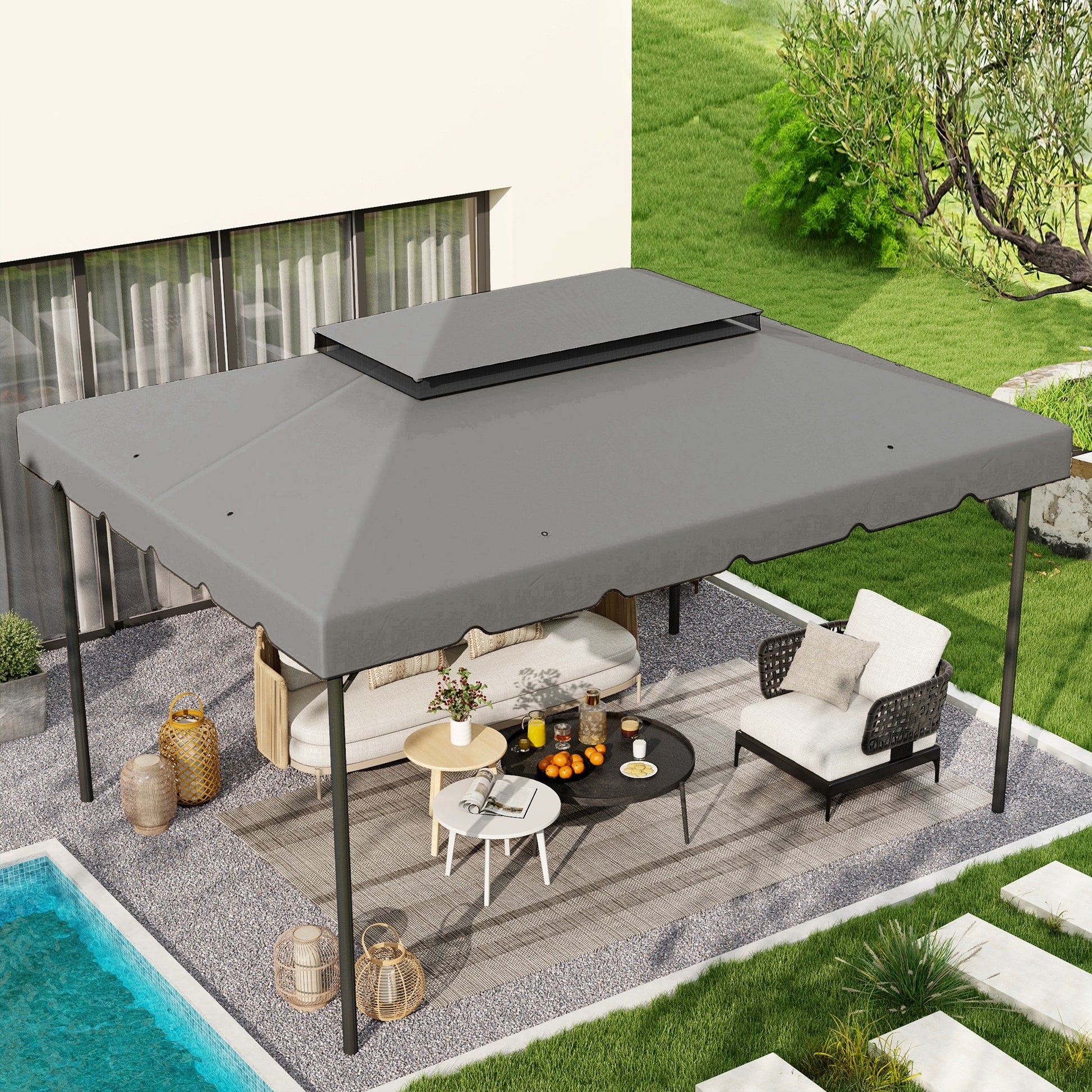 Outsunny Techo De Repuesto Para Cenador 4x3 M Con Techo Doble Gris Claro_1