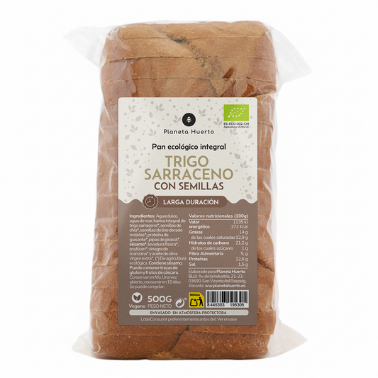 Pan integral proteico de trigo sarraceno con semillas ECO Planeta Huerto 500 g
