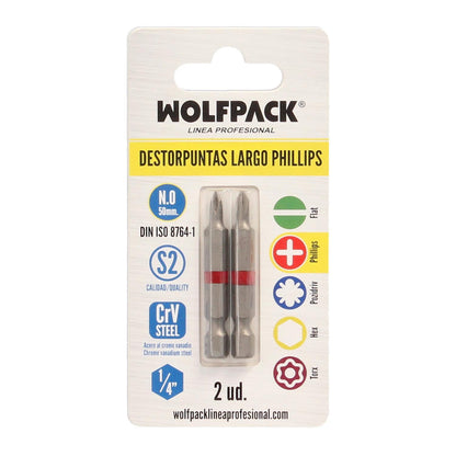 Puntas Largas Destornillador Phillips Nº 0 (2 Piezas). Acero S2 Al Cromo Vanadio. Puntas Hexagonales, Destorpuntas,_2