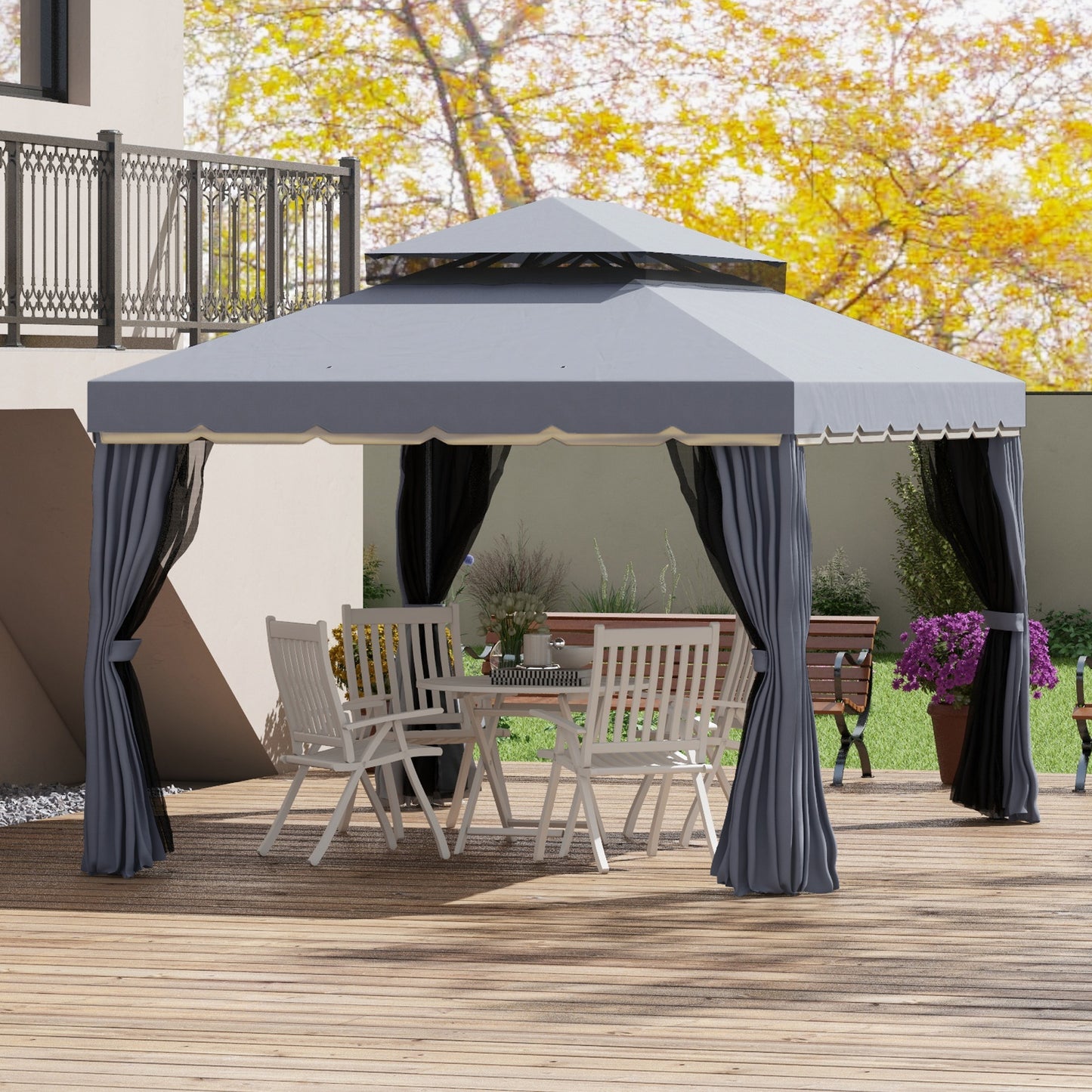 Outsunny Conjunto De 1 Cenador De Jardín 4x3 M Y 1 Techo De Repuesto_1