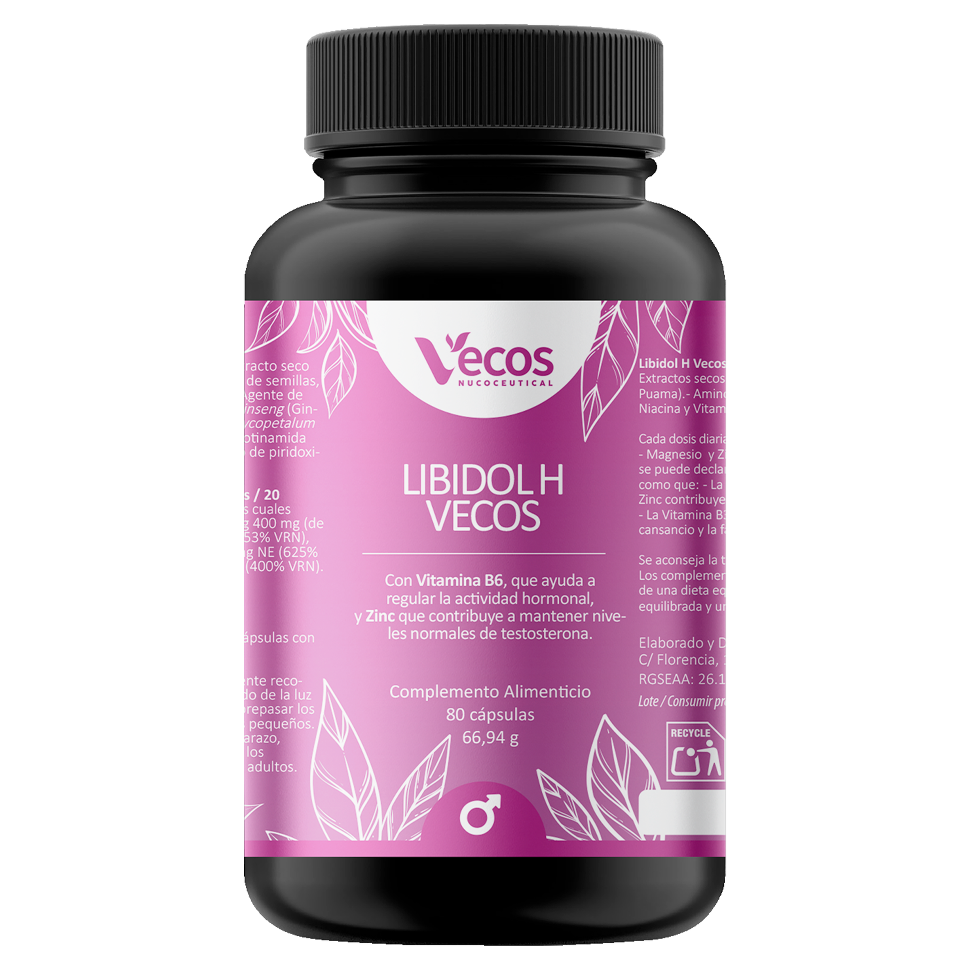 Libidol H VECOS (80 cápsulas) | Potenciador de testosterona y vitalidad | Zinc + Tribulus + Ginseng_0