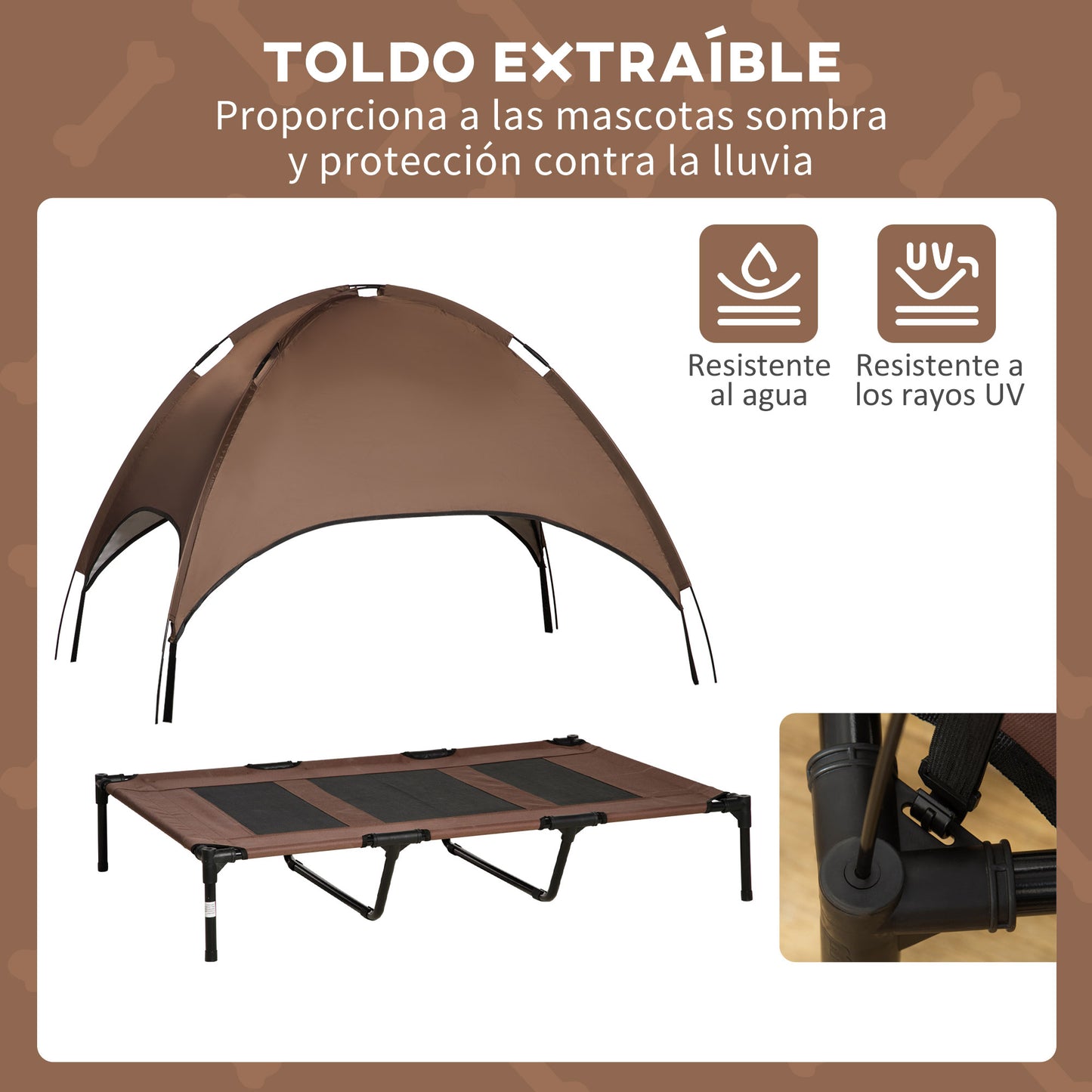 Pawhut Cama Elevada Para Mascotas Portátil Con Toldo Extraíble Exterior_5