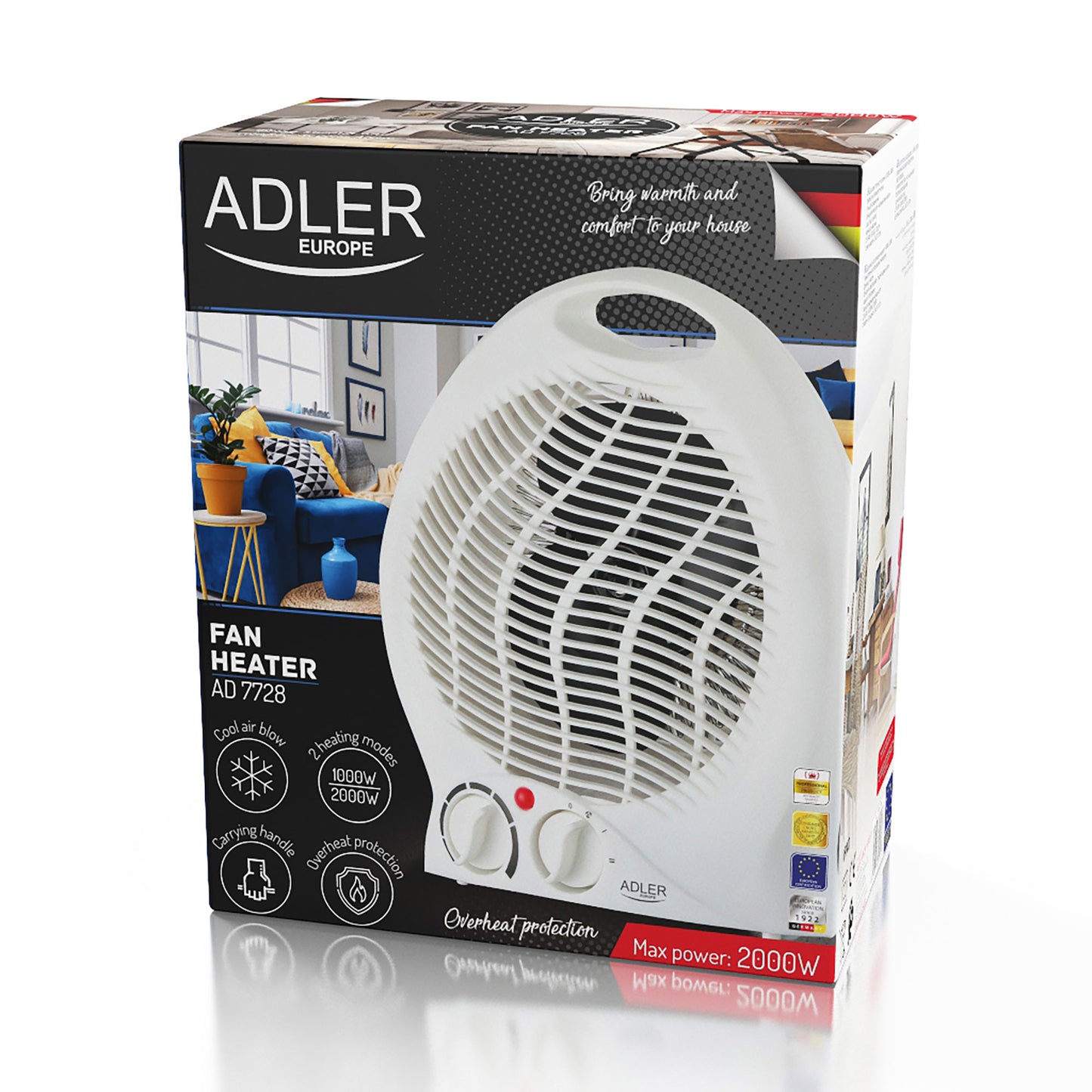 Calefactor Ventilador Aire Caliente / Frío, Termoventilador, 2 Niveles Temperatura, Termostato Adler Ad 7728, Blanco_5