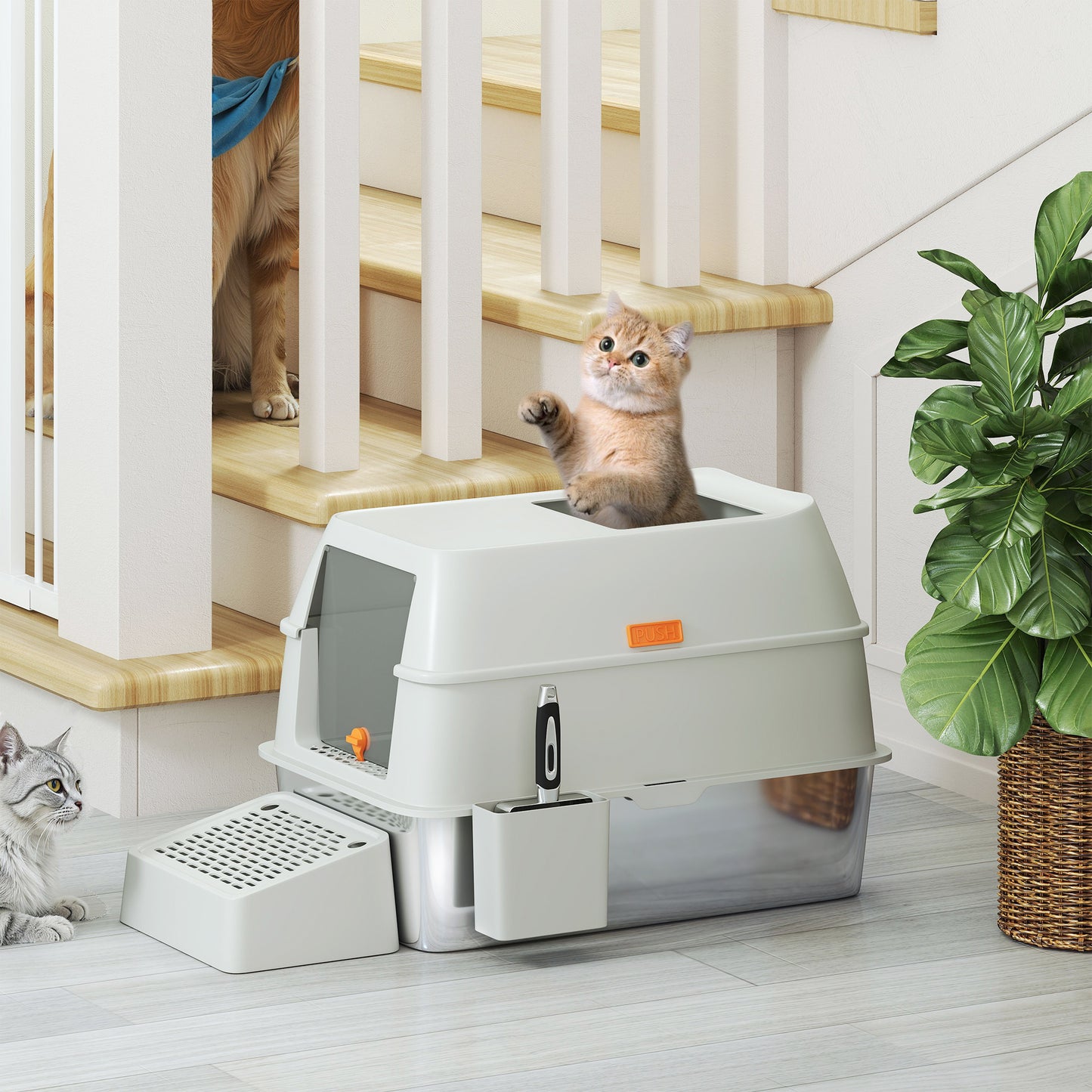 Pawhut Arenero Para Gatos Cubierto De Acero Inoxidable Con Paso De Salida Gris_3