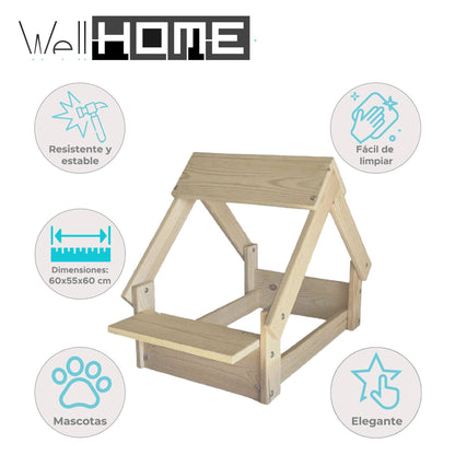 Well Home Caseta Para Perros De Interior, Estructura De Madera Con Soporte Para Cuencos Color Madera_1