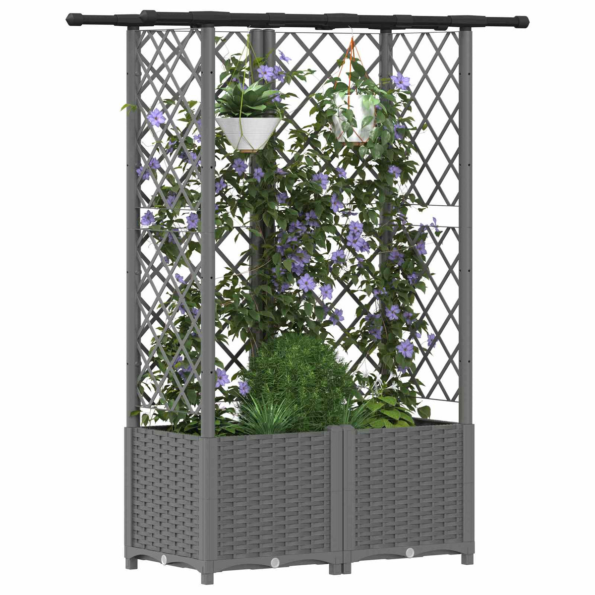 Cama Elevada Con Trellis Y Techo Gris Claro 124 X 40 X 136 Cm_2