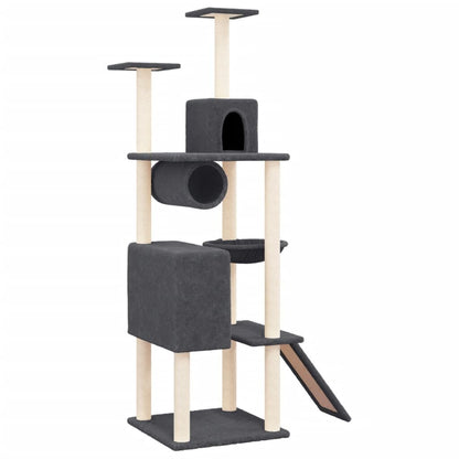 Vidaxl Rascador Para Gatos Con Postes De Sisal Gris Oscuro 168 Cm_0