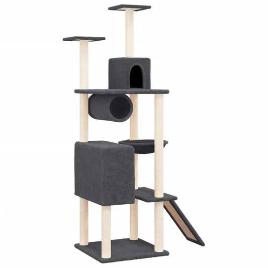Vidaxl Rascador Para Gatos Con Postes De Sisal Gris Oscuro 168 Cm_0