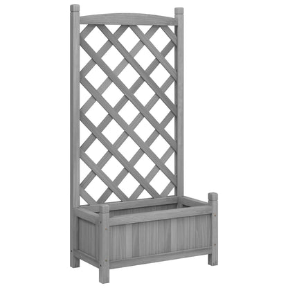 Jardinera Con Enrejado Gris 55x29,5x110 Cm Madera Maciza De Abeto_0