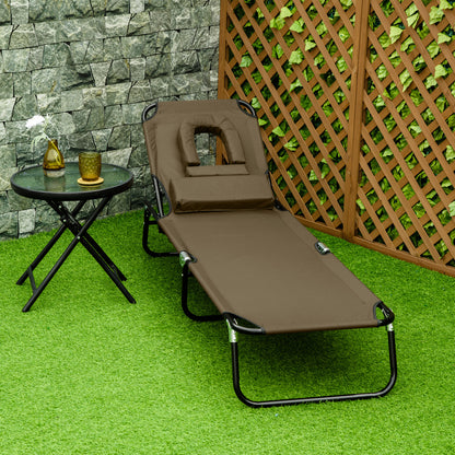 Outsunny Tumbona Plegable De Jardín Con Respaldo Ajustable Almohada Acero Marrón_1