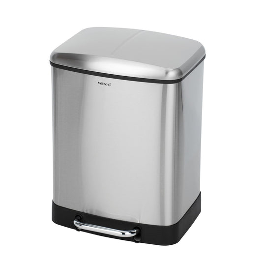 Papeleira com pedal Easy Close Studio Duo em aço inoxidável, 2 x 20 litros.