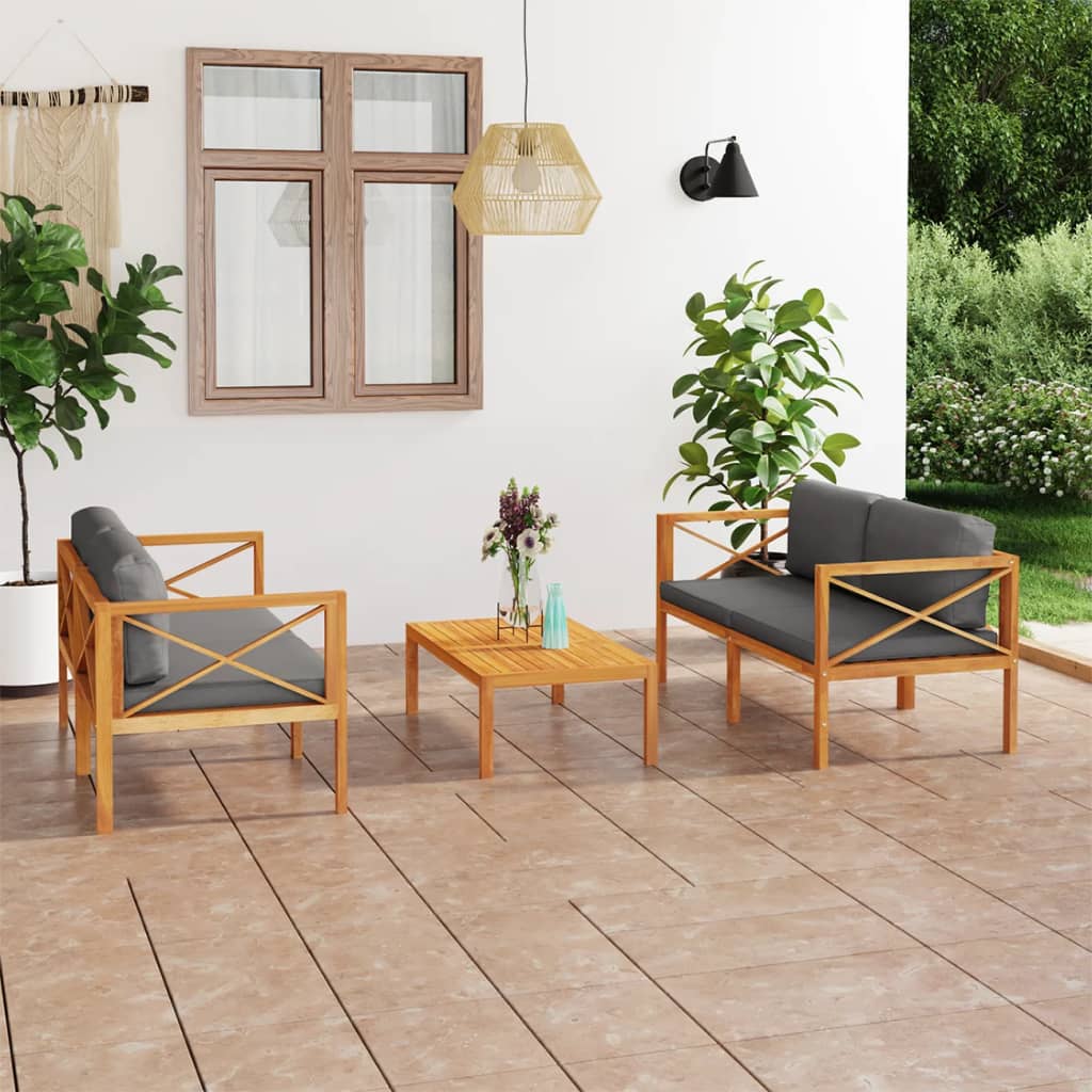 Vidaxl Set De Muebles De Jardín 3 Pzas Con Cojines Madera De Teca_1