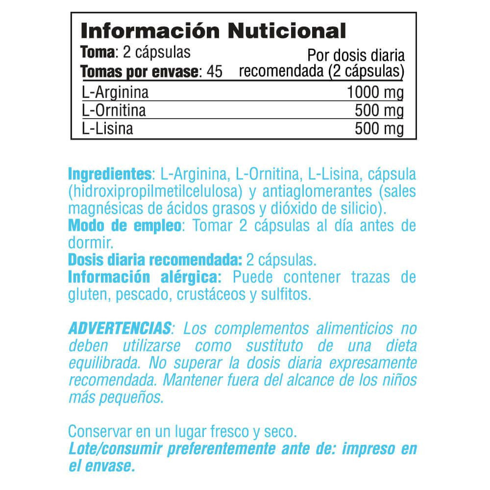 Arginina, Ornitina Y Lisina - 90 Cápsulas Vegetales - Arginina - Smart Supplements_5