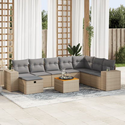 Set De Sofás De Jardín Con Cojines 9 Pzas Ratán Sintético Beige / Vetonek_5