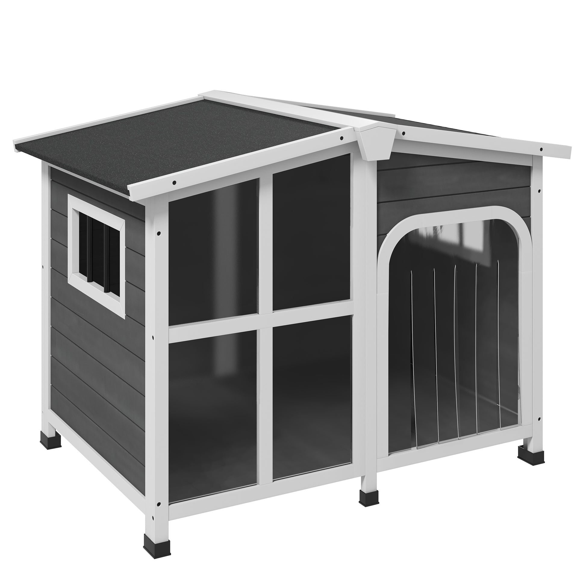 Pawhut Caseta Para Perros De Madera 101x66,5x70,5 Cm Con Techo Abatible Gris_0