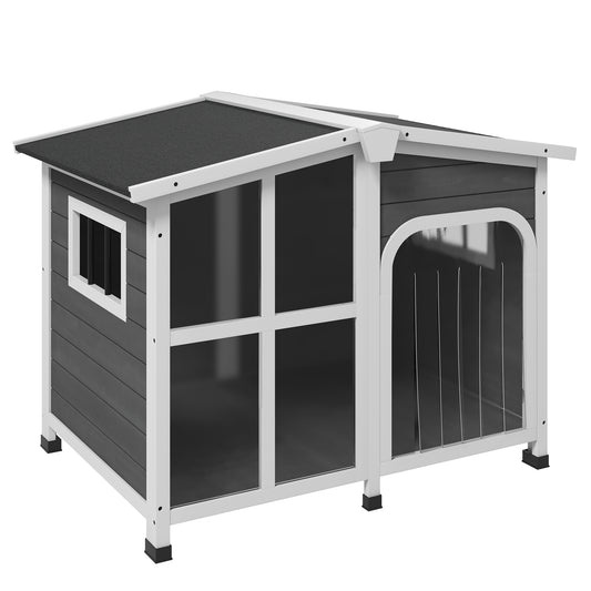 Pawhut Caseta Para Perros De Madera 101x66,5x70,5 Cm Con Techo Abatible Gris_0
