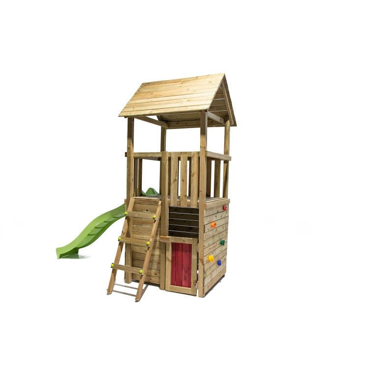 Parque Infantil Masgames Tibidabo L Techo De Madera Casita Con Escalada: Casita En La Base Y Pared De Escalada._1