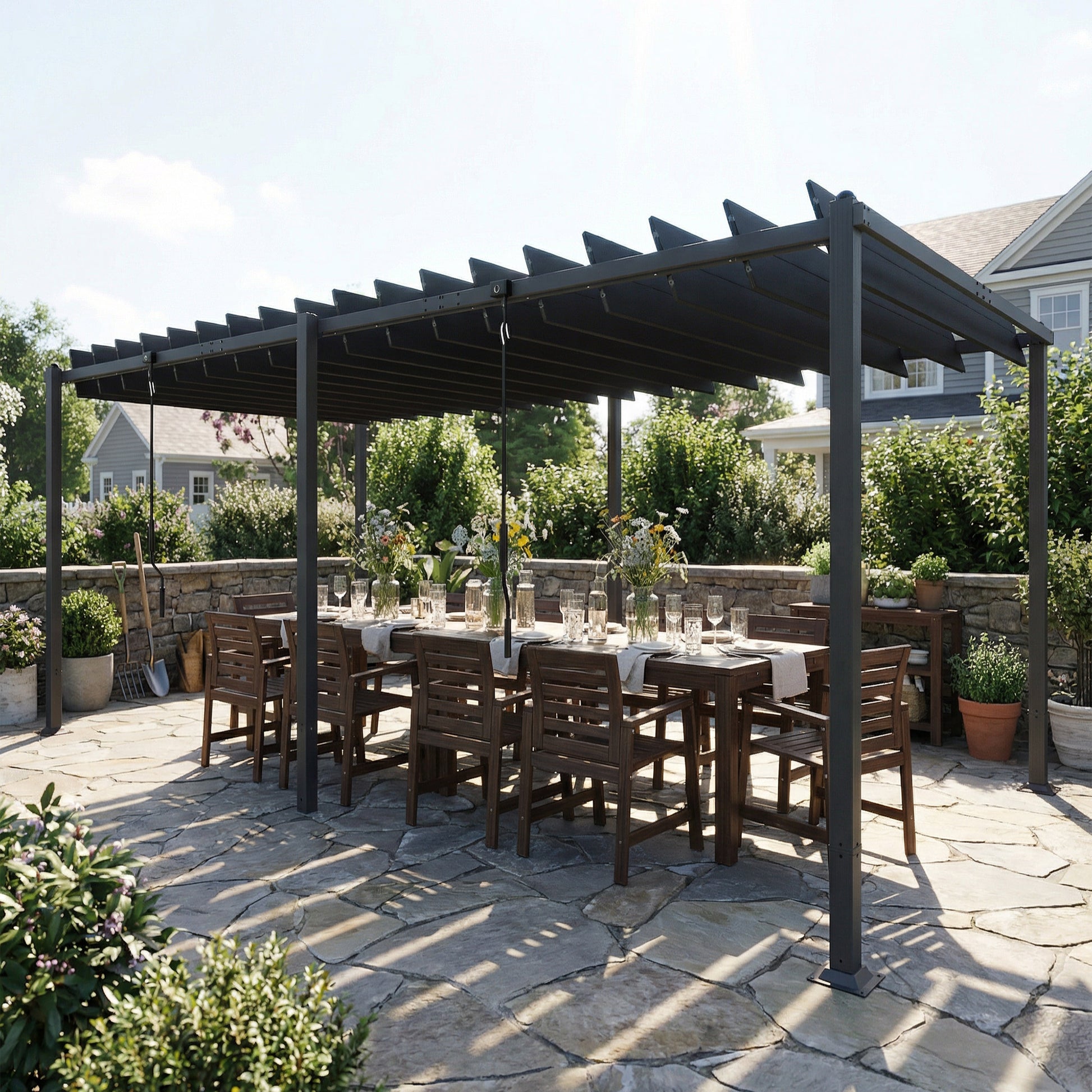 Outsunny Pérgola De Jardín 3x5,7 M Con Techo De Lamas Ajustable Upf50+ Gris_3