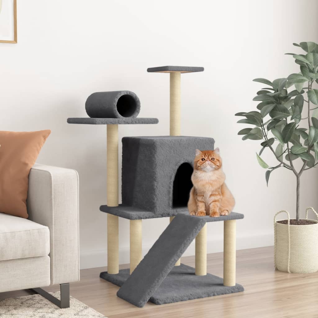 Rascador Para Gatos Con Postes De Sisal Gris Oscuro 110,5 Cm_1