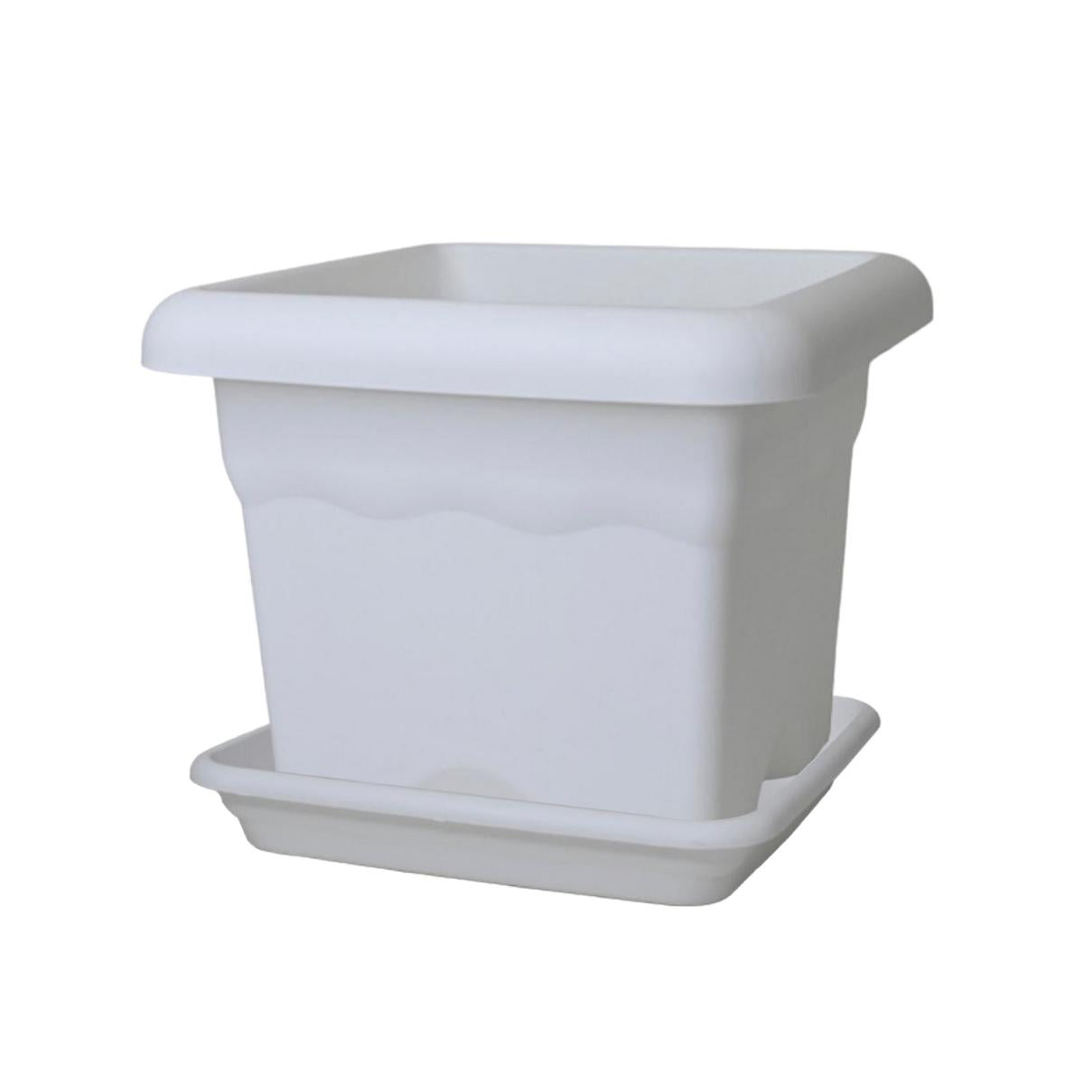 Pacote de vaso quadrado Terra com pires branco 33 x 33 x 27 cm