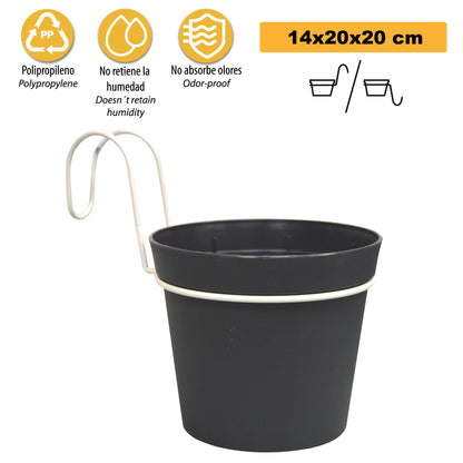 4 Macetas Cilíndricas Ø 14 Cm Con Ganchos, En Polipropileno Antracita