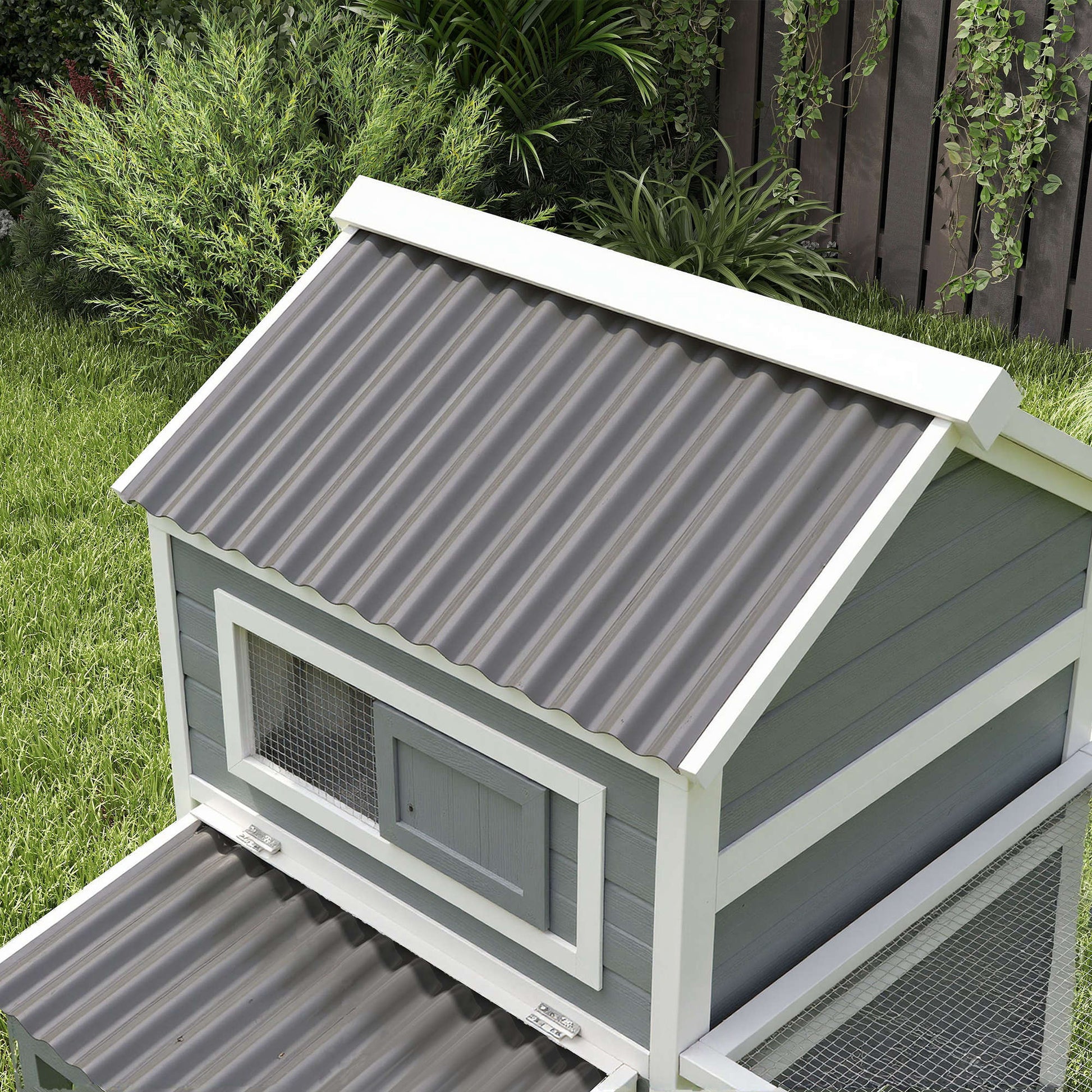 Pawhut Gallinero Para Exterior Con Columpio Perchas 315,5x150,5x140,5 Cm Gris_3