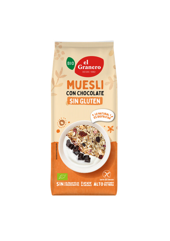 Muesli de chocolate sem glúten biológico El Granero, 375g