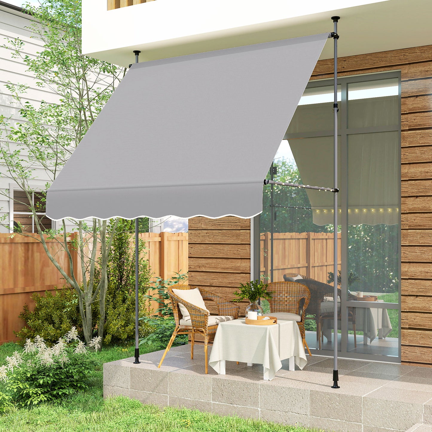 Outsunny Toldo Manual Retráctil Altura Ajustable Con Manivela 210-310 Cm Gris_4