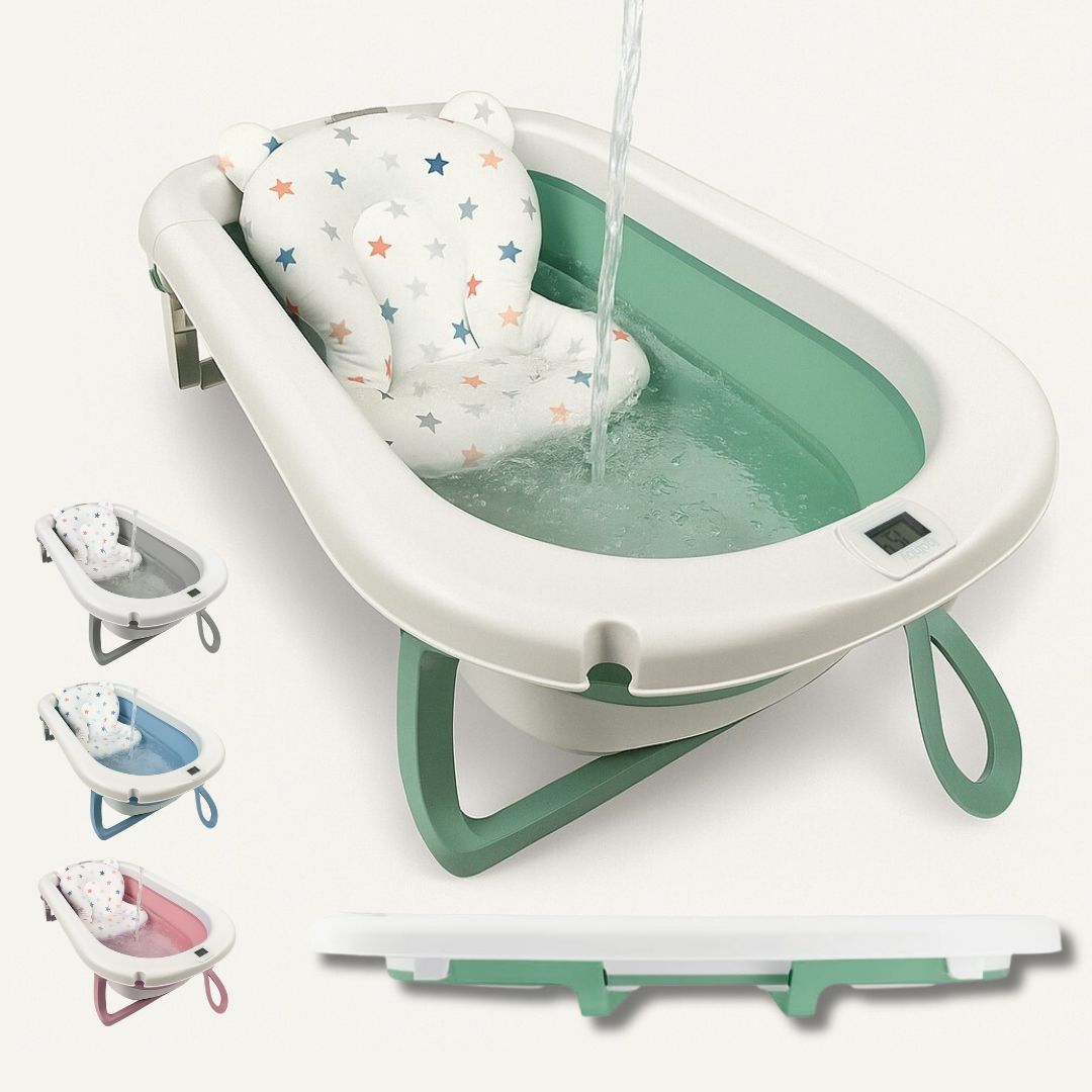 Bathby Bañera Plegable Verde Para Bebés, Cojín Reductor, Termómetro, Patas Antideslizantes (verde Pastel)