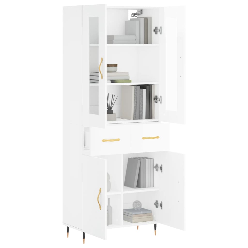 Aparador Alto Madera Contrachapada Blanco Brillo 69,5x34x180 Cm_2