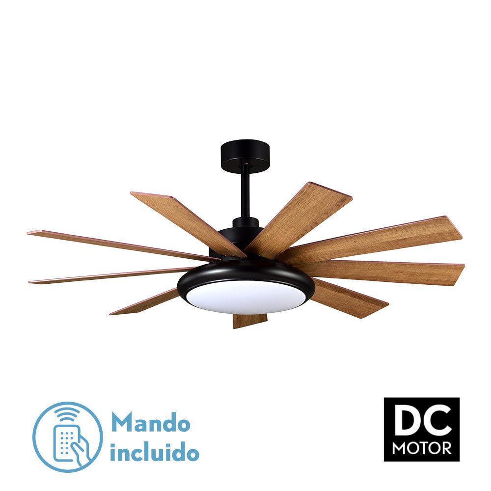 Ventilador Dc Pireo 36w Negro 9 Aspas Roble/haya 6 Vel 3000k, 4500k, 6000k 3800lm 132d C/remoto, Memoria Y Temporizador_0